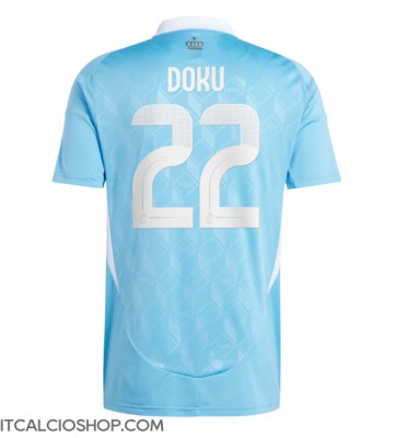 Belgio Jeremy Doku #22 Seconda Maglia Europei 2024 Manica Corta
